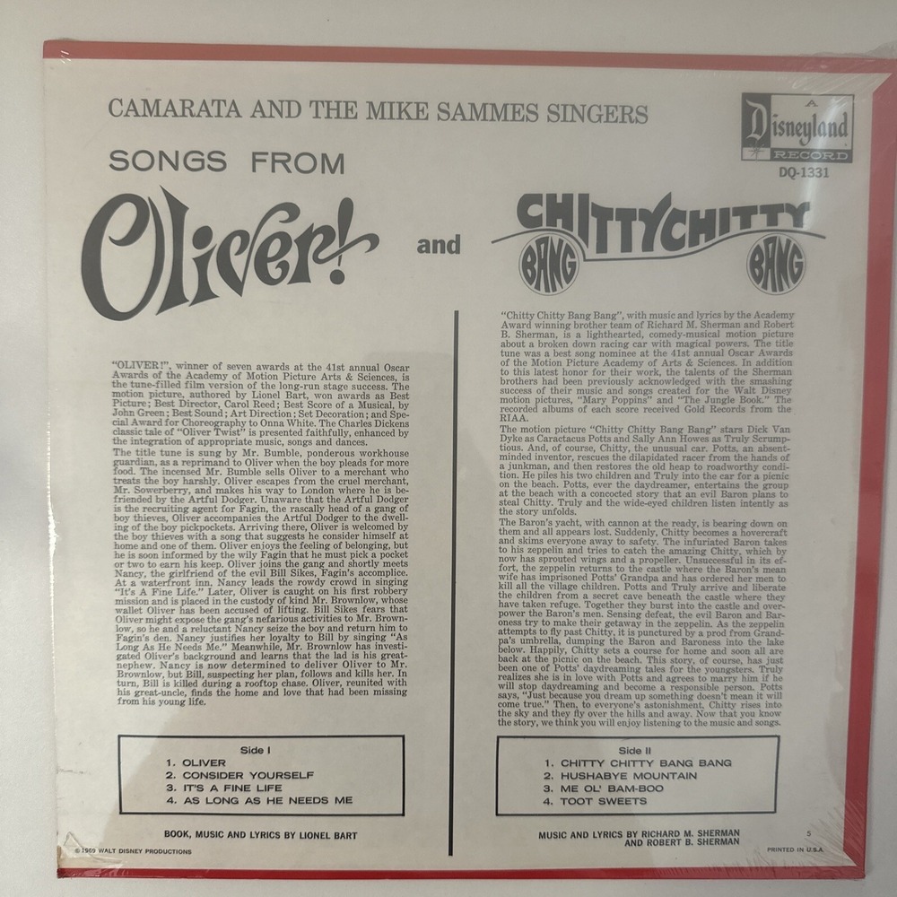 Sealed 1969 Disney LP Songs from Oliver, Chitty Chitty Bang Bang record DQ-1331 - Picture 6 of 6